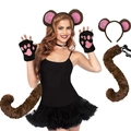 Brown plush monkey costume set including round ear headband, paw gloves and long tail - Pink Patch Monkey Set with Long Tail