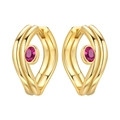 Boucles d'oreilles créoles croisées dorées avec rubis ovale et tige en argent 925 - Créole Française à Double Ligne 4410