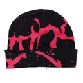 Détail d'un bonnet en maille épaisse avec motif graffiti abstrait noir et magenta - Noir Rouge