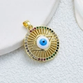 Gold evil eye pendant necklace with colorful zircons and blue enamel center on white background - D3533JC Pendant 2
