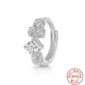 Detailed close-up of S925 sterling silver hoop earring with princess cut zircon stones - Platinum Single #13