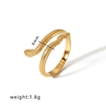 6mm gold-tone snake open ring in stainless steel with detailed scale texture - Adjustable Open / Embossed Snake Scale Texture (HF-J1348) / Gold