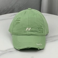 Distressed mint green baseball cap with letter N embroidery and wide brim - Green
