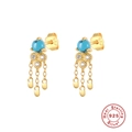 S925 sterling silver gold-plated stud earrings with turquoise stone and tassel chains - Gold-Style 7-Turquoise Zirconia Tassel