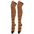 Halloween over-the-knee socks with orange and black stripes and 3D pumpkin decor - Orange and Black Stripes (Pumpkin Decor)