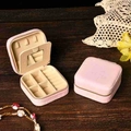 Pink velvet jewelry organizer box with mirror, zipper closure and multifunctional slots - Velvet Cherry Blossom Pink (With Mirror)