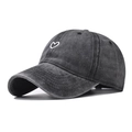 Vintage washed cotton baseball cap with embroidered heart pattern for outdoor wear - Adjustable / Small Heart Black