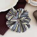 Oversized striped scrunchie hair tie in grey knit fabric for women fashion styling - Grey Yellow Stripe Knit Scrunchie