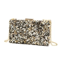 Pochette de soirée élégante avec motif en pierre irisée et chaîne en métal doré - Noir