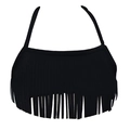 Girls black fringe halter bikini top made of high elastic nylon for swimwear - 104 / Black Tassel Bikini Top