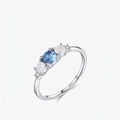 Elegante anello geometrico in argento 925 con cristallo blu e pietre di opale - Taglia US 5 / Argento sterling 925