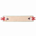 Linen Christmas table runner featuring embroidered 3D snowman with green striped edges - Christmas Snowman Style