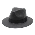 Klassischer schwarzer Strohhut im Fedora-Stil für Damen und Herren mit schwarzem Band - M (56-58cm) / Schwarz