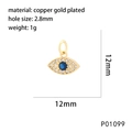 Vue détaillée du pendentif œil maléfique doré 12mm avec zircon et dimensions - P01099 Mauvais Œil Rond (12*12mm)