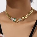 Collana a catena cubana dorata con pendente a testa di serpente con cristalli lucidi - Giallo Oro