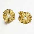 Textured gold flower petal stud earrings with polished metallic finish and secure back - 18mm Wavy Round / Gold