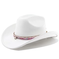 Detail of white felt western cowboy hat featuring colorful braided band and shell pendant - M (56-58cm) / Pure White