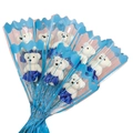 Bouquet of white teddy bears in blue dresses with transparent packaging for gifts - Blue Bear Without Flower