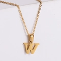 Minimalist 18k gold plated stainless steel necklace with letter W pendant on white surface - Letter W