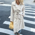 Beige double-breasted trench coat with waist belt and sleeve tabs in cotton blend - XL / Off-White