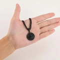 Men's black compass coin pendant necklace with matching black Cuban chain on hand - Black Color Single Pendant