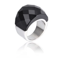 Minimalist 18k gold plated ring featuring a geometric black faceted crystal stone - Black/Silver (KR30191-K)