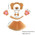 Plush lion costume set with ears headband, mask, tail, gloves and orange tutu skirt - Lion Costume 6-Piece Set (Light Brown Tutu+Mask)