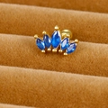 Golden crown cartilage stud earring with royal blue marquise zircon on velvet tray - Crown Shape (E1233-6)