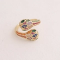Detailed close-up of snake-shaped open ring with multicolored micro-pave zircons - Adjustable Open / Multicolor
