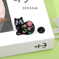 Enamel black cat pin with pink floral pattern, size 3.0 x 3.0 cm, for backpack decor - Style B Black Cat