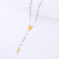 Collar rosario dorado con cuentas de cristal facetado gris y medalla de la virgen vintage - Lavanda