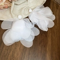 Elegant white oversized fabric flower petal earrings with a romantic French style design - 83# Silver Earring Post - White - Flower