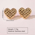 Detailed view of quilted heart stud earrings with size and weight measurements - Stainless Steel Quilted Heart Studs