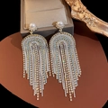 Elegant gold drop earrings with white pearls and sparkling diamond-studded tassels on leather - 3# White U-Shaped (3#)