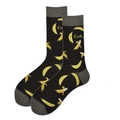 Men's cotton crew socks in black featuring yellow banana patterns and Cool text - 38-46 / Banana Cool Pattern (156D)