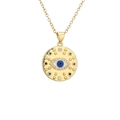 Golden Evil Eye disc pendant necklace with colorful gemstones and zircon inlay - Multi-color Gem Round Evil Eye / Gold