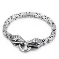 Pulsera gótica de acero de titanio con cabezas de serpiente y cadena de estilo bizantino - Color Acero / 21.5cm