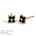 Orecchini a trifoglio in acciaio inossidabile oro 14K con cristalli neri sfaccettati - Oro 14K Nero