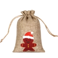 Christmas burlap drawstring bag with festive gingerbread man print for candy gifts - Christmas Gingerbread B-05 / 10*15cm
