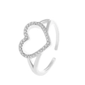 Silver open heart ring with micro-paved zircons and elegant double-band design - Hollow Heart Style (11219) / Silver