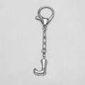 Silver metal letter J keychain with 3D bubble design and secure lobster clasp attachment - Letter J