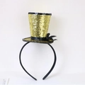 Mini gold sequin witch hat headband with black ribbon bow for Halloween hair decoration - Gold Bowknot