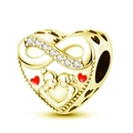 Goldener Herz-Charm mit Unendlichkeitssymbol und rotem Emaille für DIY-Armbänder - Gold Unendliches Paar Herz (019)
