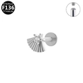 Stud de labret en titane F136 avec étoile en zircon et motif éventail argenté - Forme d'éventail argentée