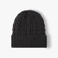 Winter fleece-lined cable knit beanie hat in dark grey with warm fold-over cuff design - Dark Brown