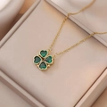 Foldable gold four-leaf clover necklace with green heart-shaped emerald stones - Emerald Green Heart Necklace