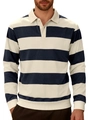 Men's long sleeve polo shirt featuring classic wide stripes and buttoned polo collar - Navy Blue