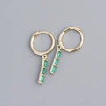 S925 silver gold hoop earrings with three rectangular green zircon stone pendants - 925 Silver / Golden Color (green Zircon)