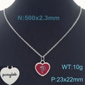 Silver chain necklace with a red heart-shaped pendant featuring a black and white P letter - Red Heart With P Letter Style (KN231693-K)