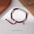 Handmade red braided cord bracelet with silver beads and fortune lucky pendant - L506 Attract Wealth
